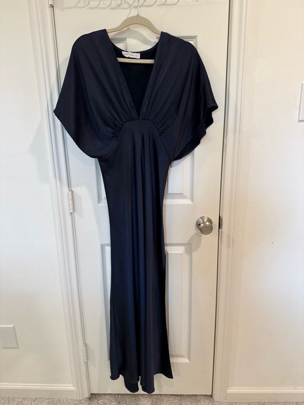 Petal & Pup Navy V-Neck Satin Maxi Dress